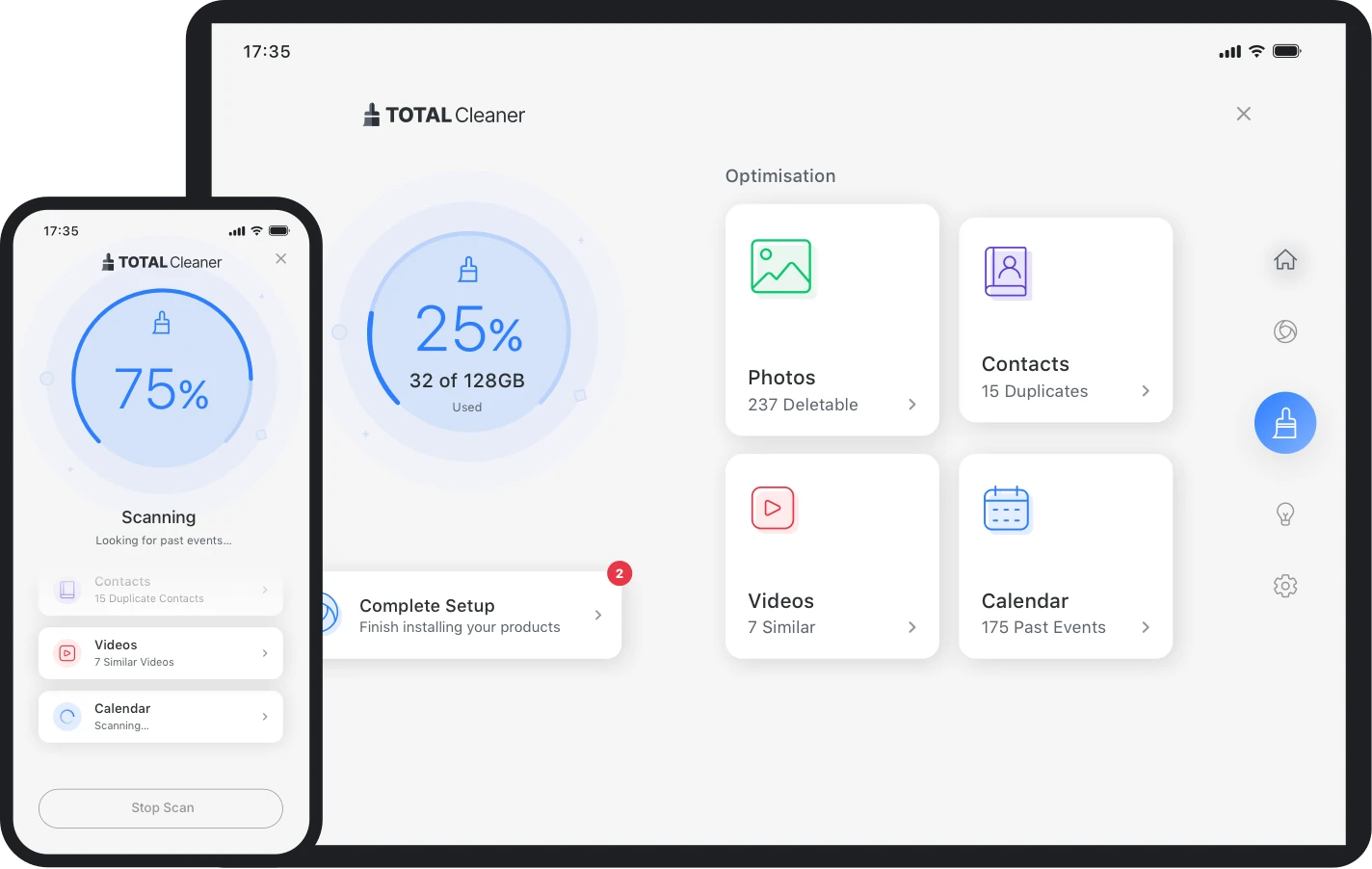 Total Cleaner interface shown on a desktop device